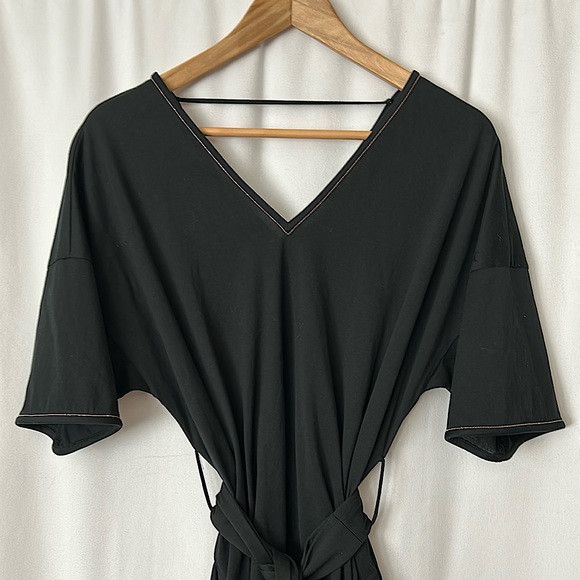 Brunello Cucinelli Black Deep V-Neck Short Sleeve Cotton Dress **Size XS** 🌺🌺 - Picture 3 of 5